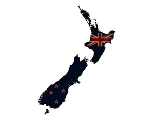 Image showing Map and flag of New Zealand on rusty metal,