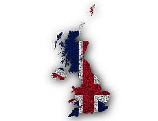 Image showing Map and flag of Great Britain on poppy seeds,