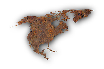Image showing Map of North America on rusty metal
