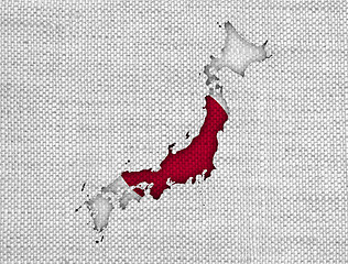 Image showing Map and flag of Japan on old linen