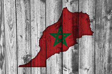 Image showing Map and flag of Morocco on weathered wood