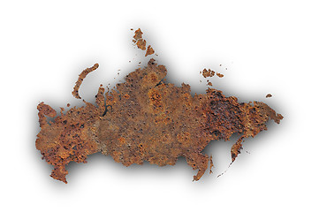 Image showing Map of Russia on rusty metal
