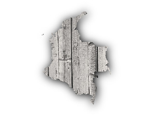 Image showing Map of Colombia on weathered wood