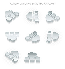 Image showing Cloud computing icons set: different views of metallic Cloud Network, transparent shadow, EPS 10 vector.