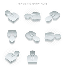 Image showing News icons set: different views of metallic Business Man, transparent shadow, EPS 10 vector.