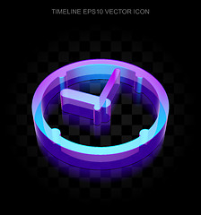 Image showing Timeline icon: 3d neon glowing Clock made of glass, EPS 10 vector.