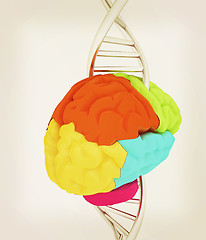 Image showing Brain and dna. 3d illustration. Vintage style.