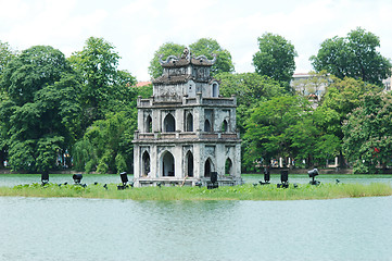 Image showing The Tortoise Tower in Hanoi