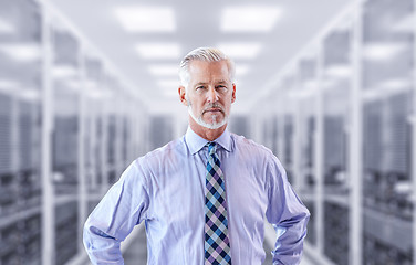 Image showing Senior businessman in server room