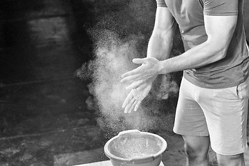 Image showing Gym Chalk Magnesium Carbonate hands clapping man