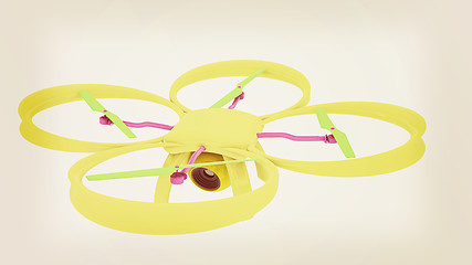 Image showing Drone, quadrocopter, with photo camera flying. 3d render. Vintag