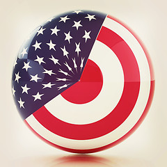 Image showing sphere instead letter O textured by USA flag. 3d render. Vintage