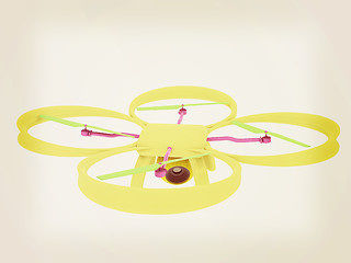 Image showing Drone, quadrocopter, with photo camera flying. 3d render. Vintag