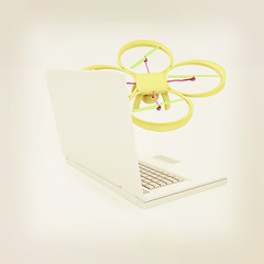 Image showing Drone and laptop. 3D render. Vintage style.