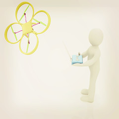 Image showing 3d man with drone, quadrocopter, with photo camera. 3d render. 3