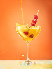 Image showing Fresh raspberry coctail on the restaurant table