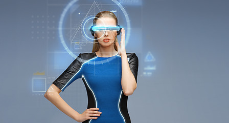 Image showing woman in virtual reality 3d glasses with screens