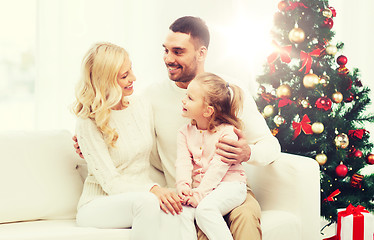 Image showing happy family at home with christmas tree