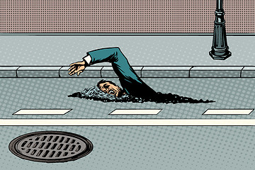 Image showing Businessman floating on the road like a river