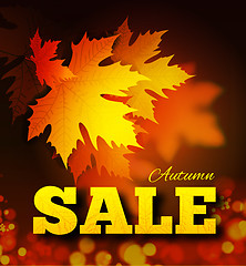 Image showing Autumn sale background with leaf texture on the lettersh and bokeh.