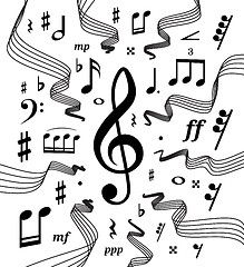 Image showing Musical staves vector illustration with music notes and symbols