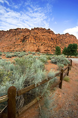 Image showing Hiking Path in Snow Canyon with Rails in the Image - Utah