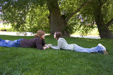 Image showing Young couple looking at each other at the Park