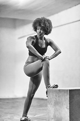 Image showing black woman are preparing for box jumps at gym