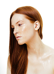 Image showing red hair woman with drops on her face