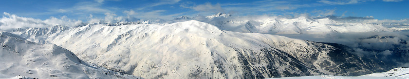 Image showing High mountains under snow in the winter Panorama landscape