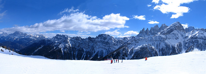 Image showing High mountains under snow in the winter Panorama landscape