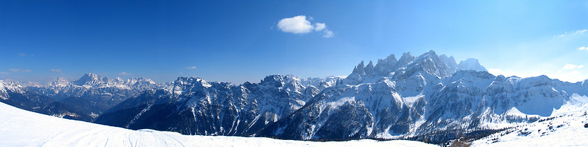 Image showing High mountains under snow in the winter Panorama landscape