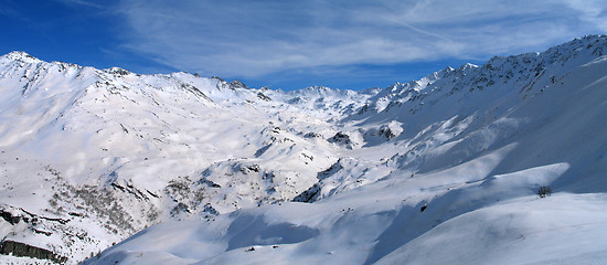 Image showing High mountains under snow in the winter Panorama landscape