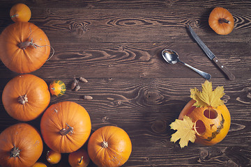 Image showing Halloween pumpkin man with knife and fork