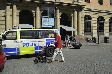 Image showing STOCKHOLM, SWEDEN  – JUNE 15, 2017: police car in the center o