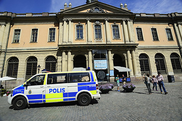 Image showing STOCKHOLM, SWEDEN  – JUNE 15, 2017: police car in the center o