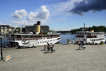 Image showing STOCKHOLM, SWEDEN  – JUNE 15, 2017: cobblestone embankment in 