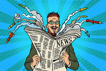 Image showing Hipster happy military news paper newspaper