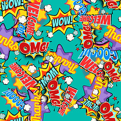 Image showing Comic book words pop art background. Seamless pattern