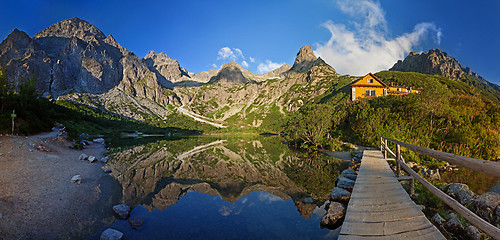 Image showing Panorama of Zelene pleso lake valley in Tatra Mountains, Slovakia, Europe