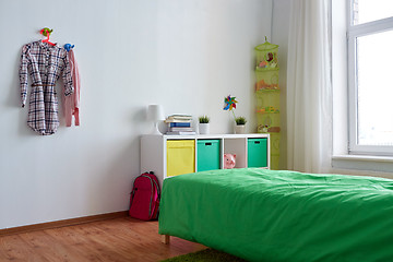 Image showing kids room interior with bed, rack and accessories