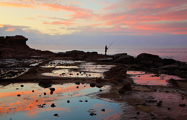 Image showing Low tide on the rockshelf