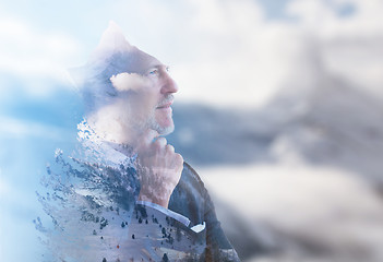 Image showing Double exposure of senior businessman