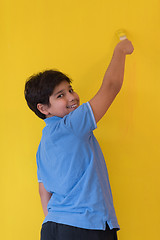 Image showing Portrait of a happy young boy painter