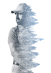 Image showing Double exposure of senior golf player