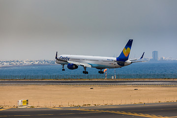 Image showing ARECIFE, SPAIN - APRIL, 16 2017: Boeing 757-300 of Condor with t