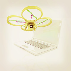 Image showing Drone and laptop. 3D render. Vintage style.