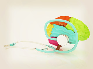 Image showing stethoscope and brain. 3d illustration. Vintage style.