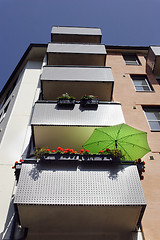 Image showing  shot of a facade of a new building at blue sky