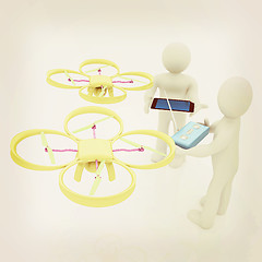 Image showing 3d white people. Man flying a white drone with camera. 3D render